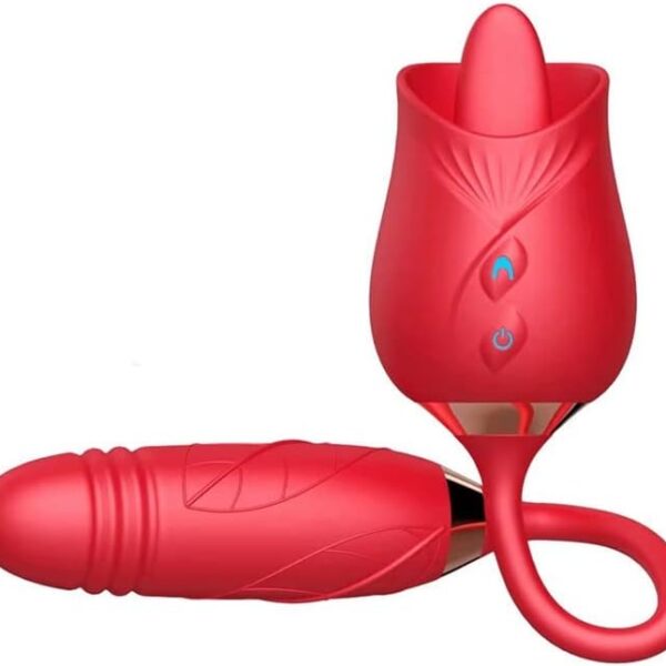 Klitora laizīšanas vibrators ar bīdāmu dildo