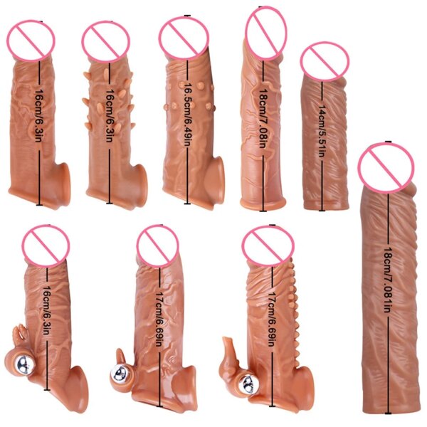 Atkārtoti lietojami mīksti, reālistiski silikona pagarināti prezervatīvi vīriešiem