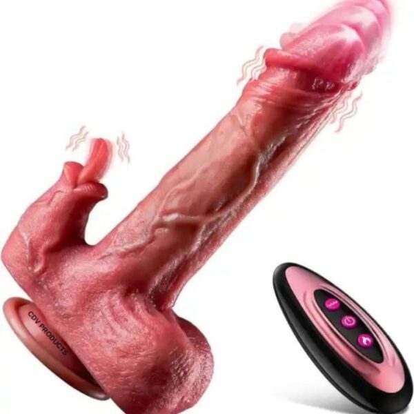 Vibrējošais dildo vibrators ar laizāmo vibrāciju un apsildāmu silikona dildo ar anālo vibrāciju un piesūcekni